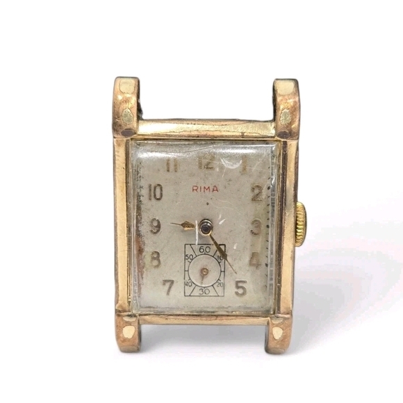 Vtg RIMA 17 Jewels Tank Style Wristwatch‎ Swiss Movement 10k R.G.P. Bezel Works
